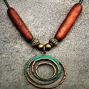 Bohemian Spiral Pendant Necklace with Wooden Beads, Gift Box